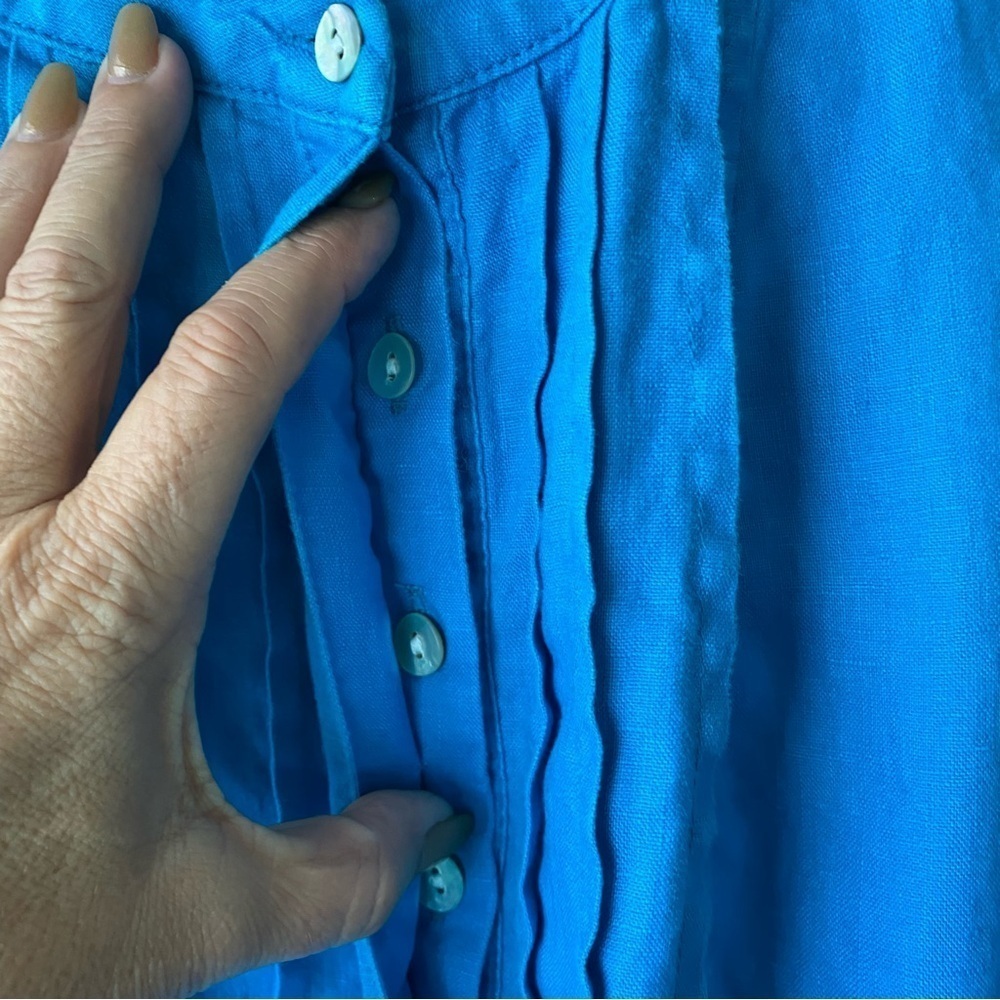 J.jill Love Linen Sleeveless Pintucked Summer Blue Lightweight Dress SZ XSP - Picture 7 of 12